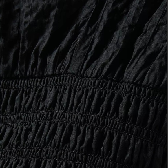 FRAME Denim V neck Smocked Long Sleeve Mini Dress Size Small Black NWT - Picture 10 of 11